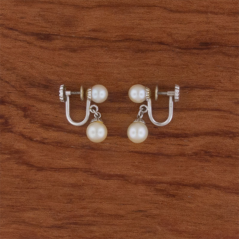 VINTAGE Two-Pearl Screw-Back Earrings
